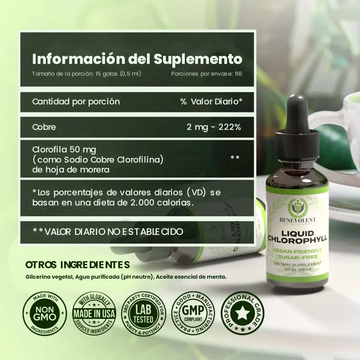 Clorofila líquida Green Essence – Apoya tu digestión, mejora tu energía y revitaliza tu cuerpo Green Essence